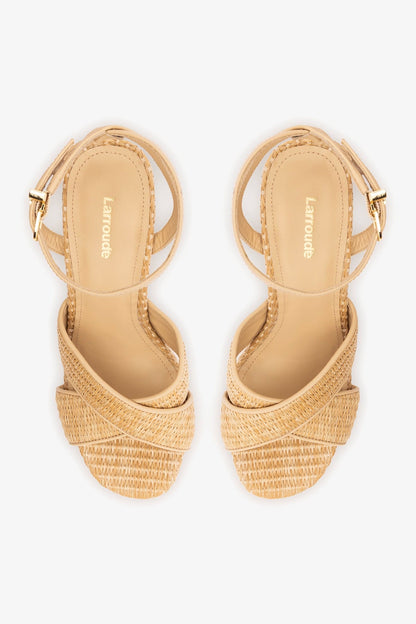 Dolly X Platform Sandal In Natural Raffia - Larroude