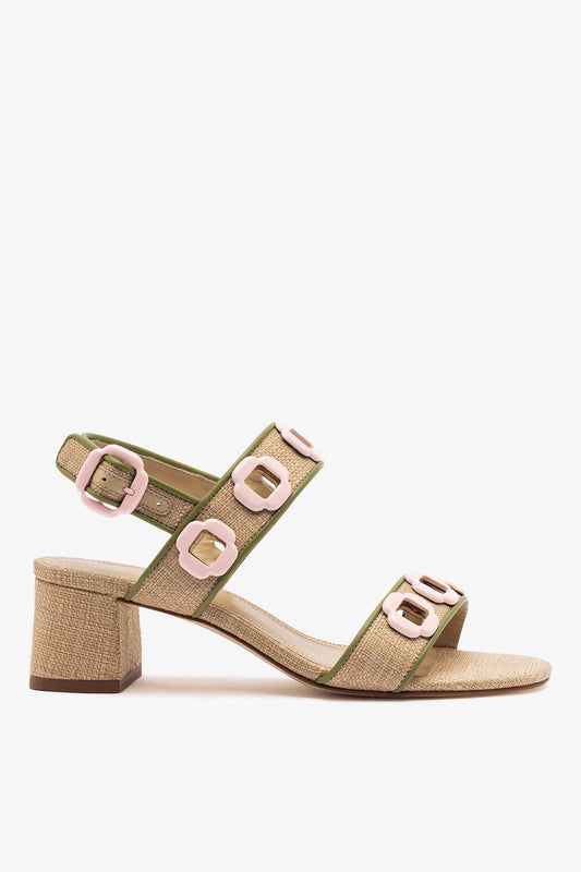 Milan Sandal In Beige Raffia and Seaweed Leather - Larroude