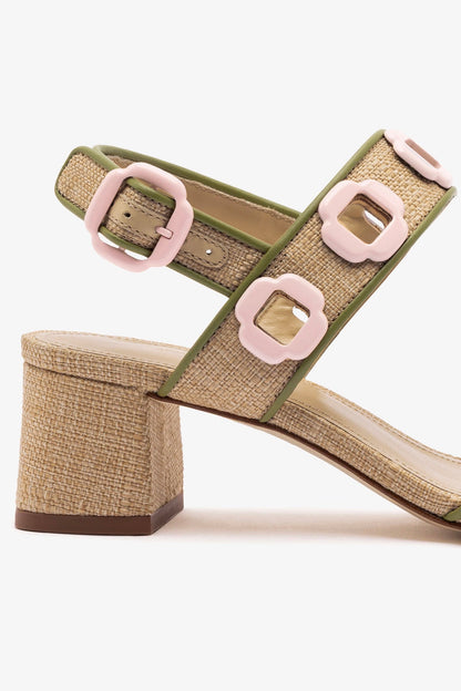 Milan Sandal In Beige Raffia and Seaweed Leather - Larroude
