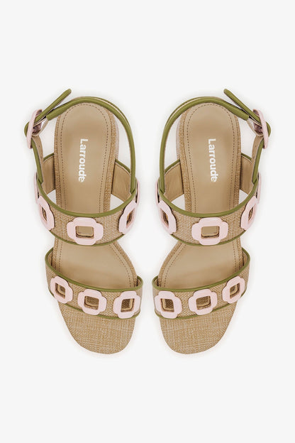 Milan Sandal In Beige Raffia and Seaweed Leather - Larroude