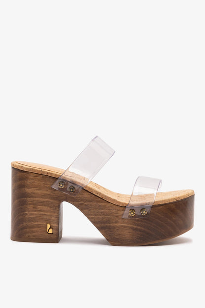 Miso Clear Platform Sandal In Clear Vinyl and Natural Cork - Larroude