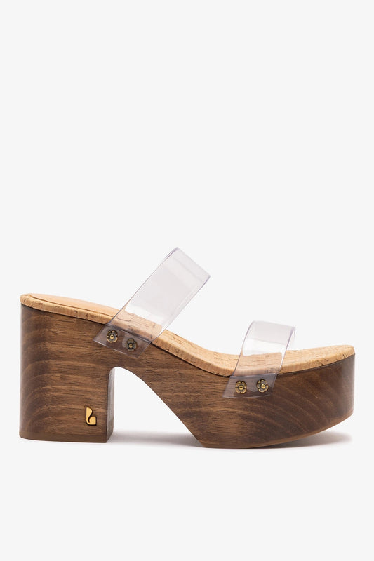 Miso Clear Platform Sandal In Clear Vinyl and Natural Cork - Larroude