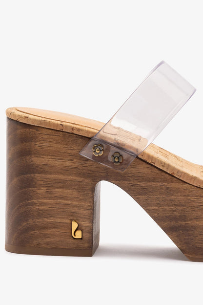 Miso Clear Platform Sandal In Clear Vinyl and Natural Cork - Larroude