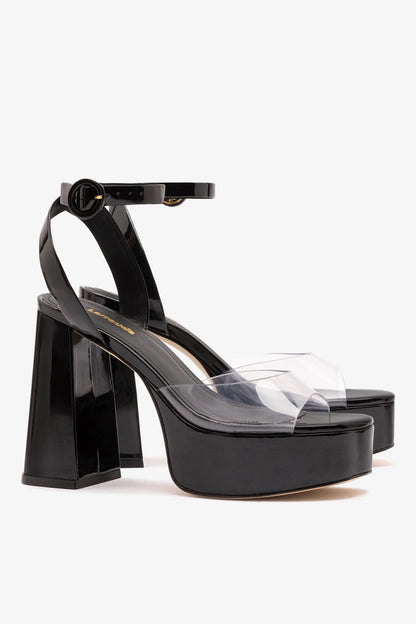 Dolly Clear Sandal Black Patent Leather - Larroude