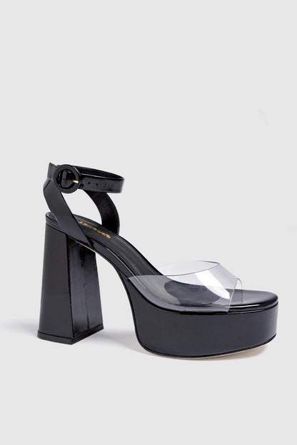 Dolly Clear Sandal Black Patent Leather - Larroude