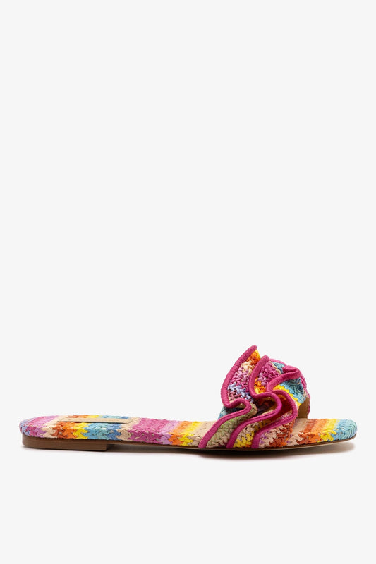 Ivy Ruffle Flat Rainbow Raffia - Larroude