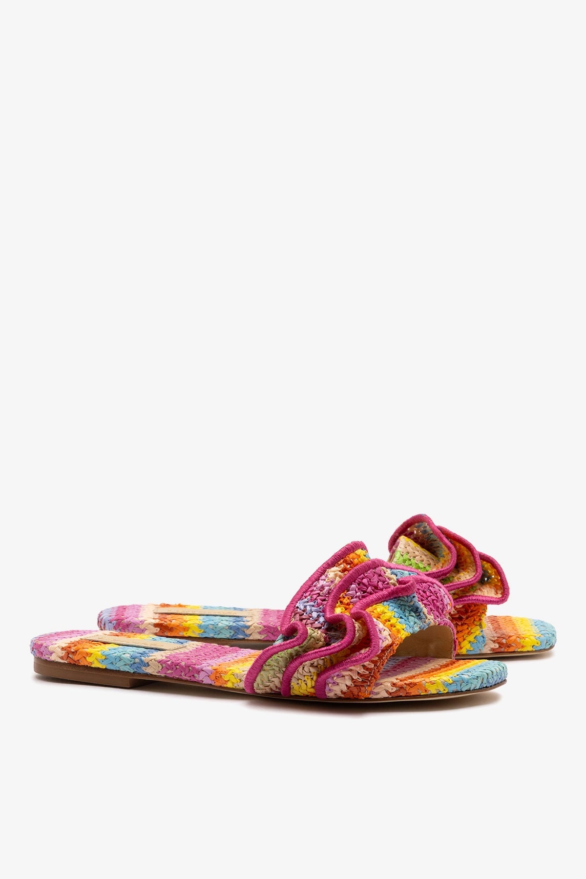 Ivy Ruffle Flat Rainbow Raffia - Larroude
