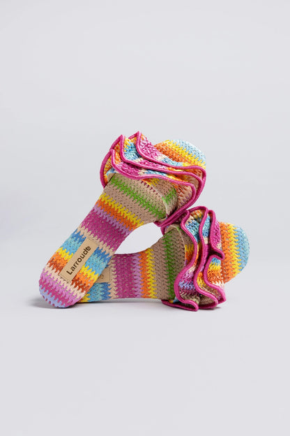 Ivy Ruffle Flat Rainbow Raffia - Larroude