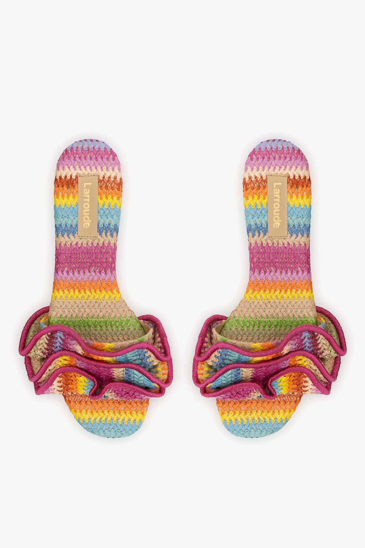 Ivy Ruffle Flat Rainbow Raffia - Larroude