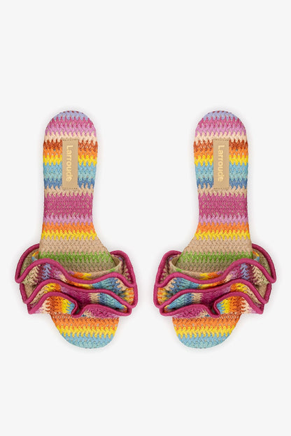 Ivy Ruffle Flat Rainbow Raffia - Larroude