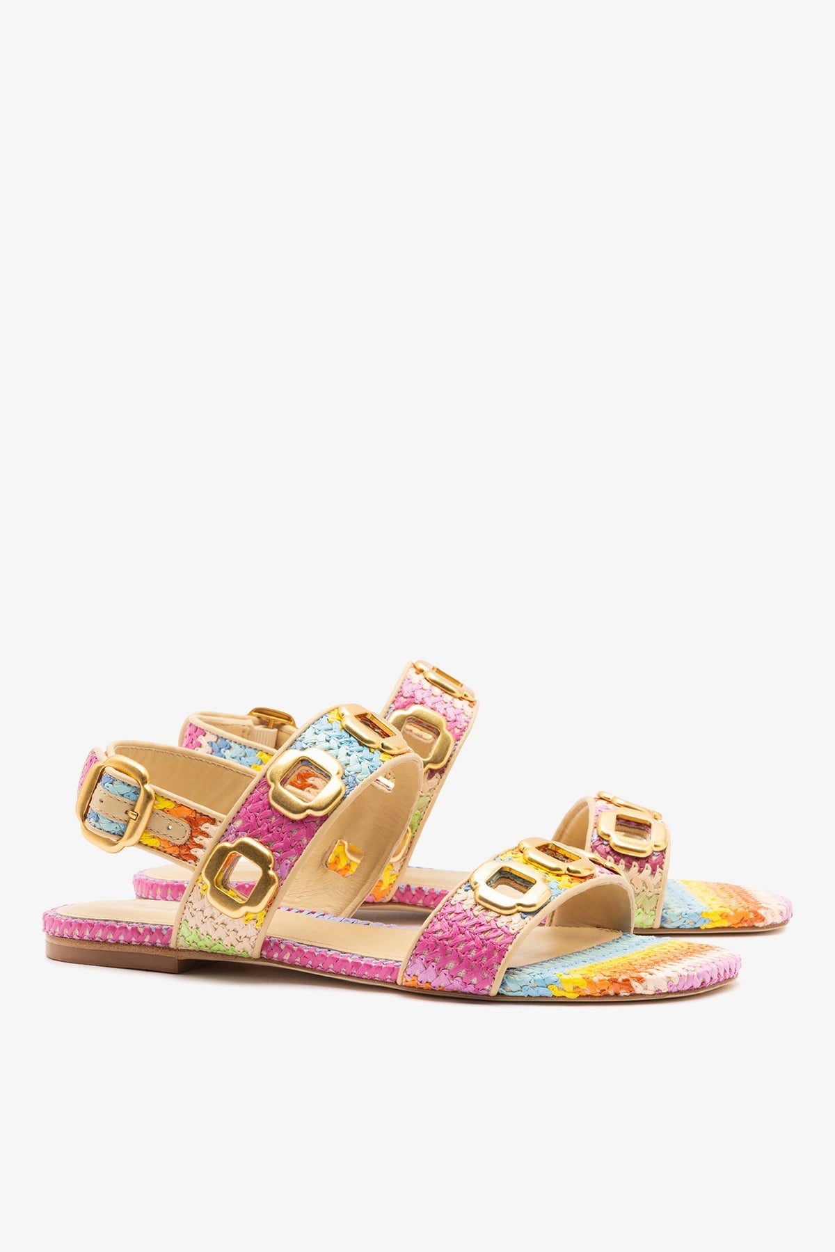 Milan Flat Sandal Rainbow Raffia - Larroude