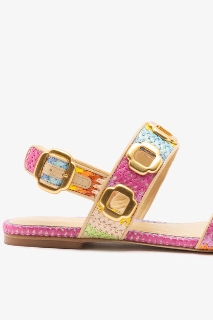 Milan Flat Sandal Rainbow Raffia - Larroude