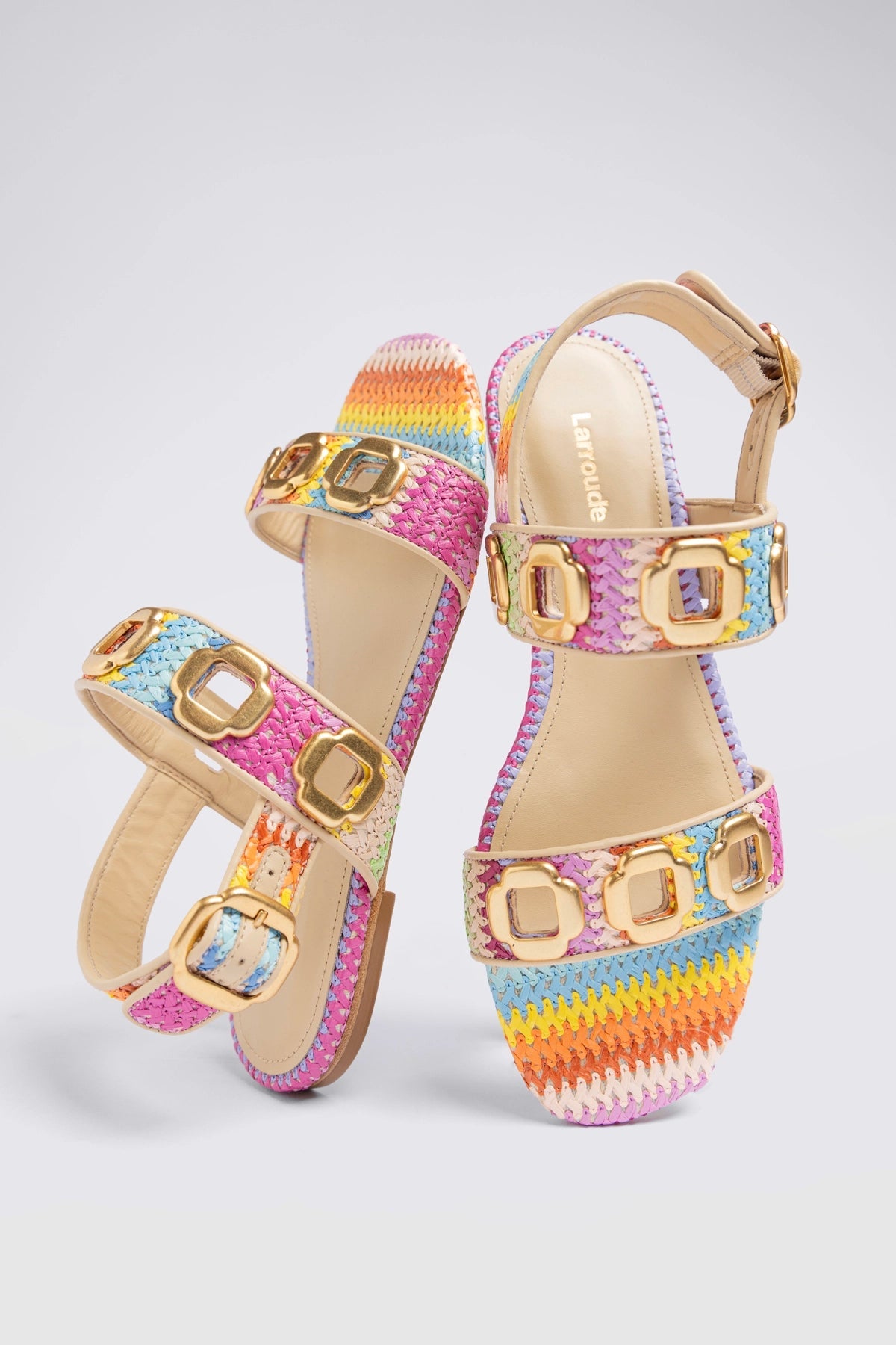 Milan Flat Sandal Rainbow Raffia - Larroude