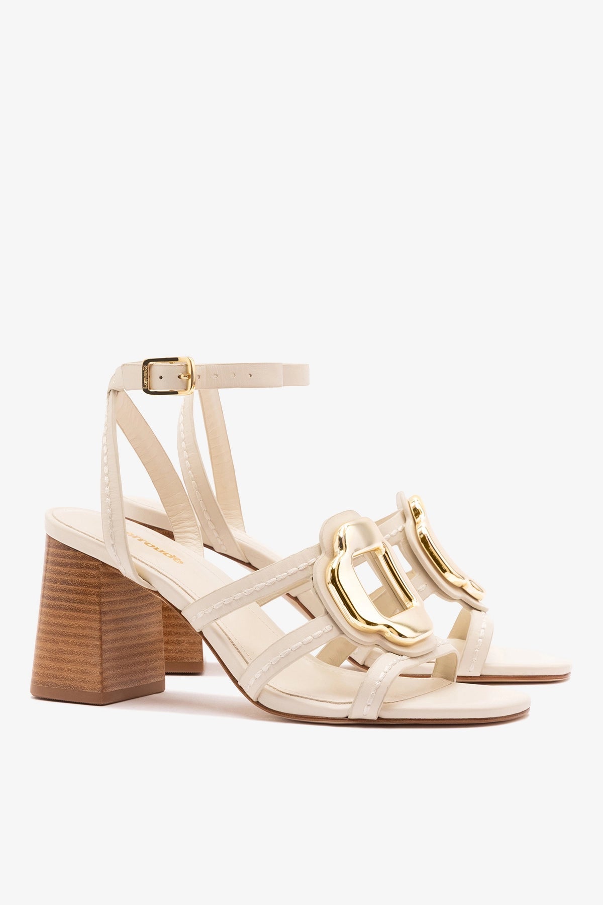 Margherita Block Sandal Ivory Leather - Larroude