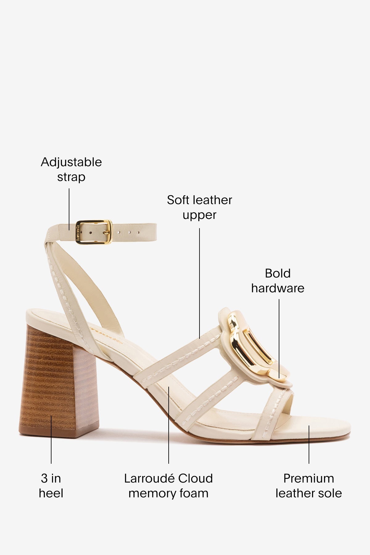Margherita Block Sandal Ivory Leather - Larroude