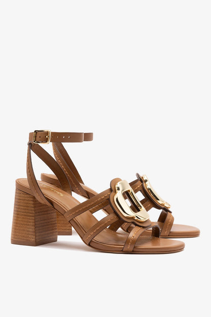 Margherita Block Sandal Caramel Leather - Larroude
