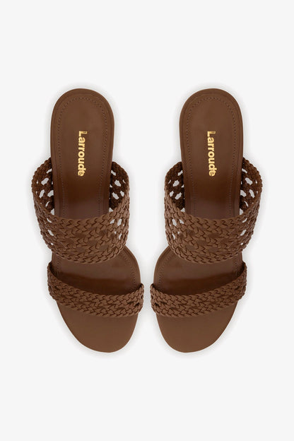 Dew Drop Macrame Sandal In Burnt Umber Leather - Larroude
