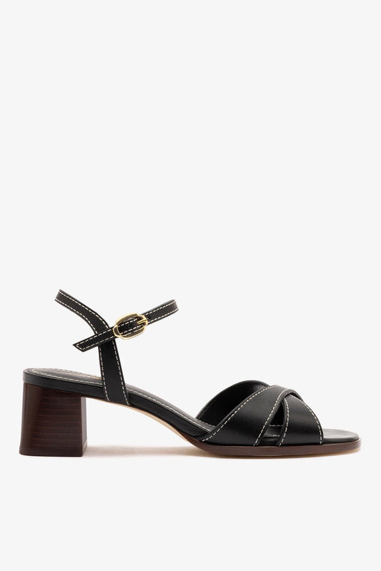 Roma Sandal In Vegetale Black Leather - Larroude