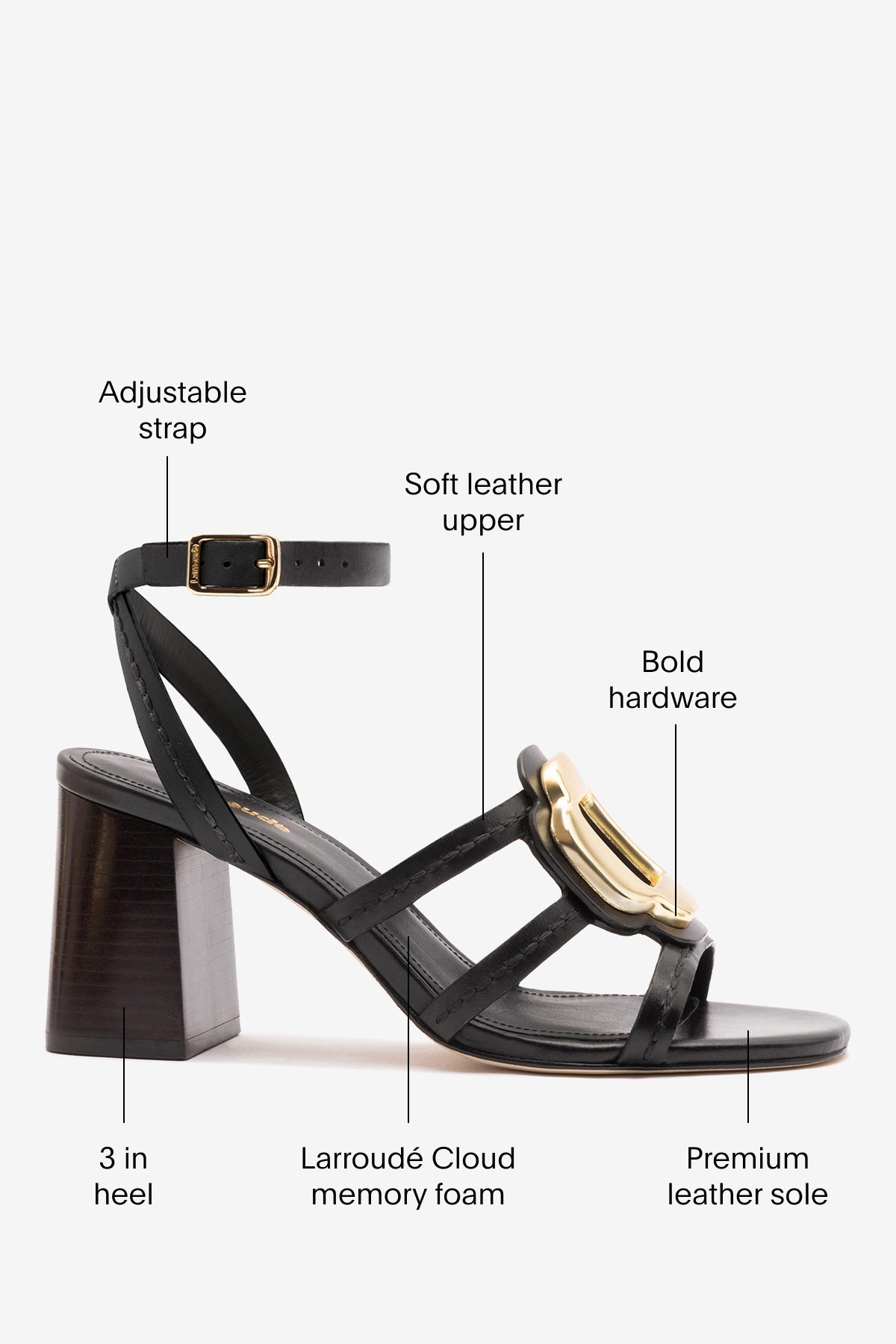 Margherita Block Sandal Black Leather - Larroude