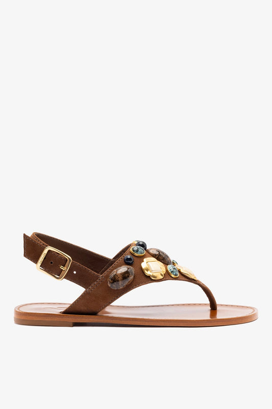 Talitha Flat Sandal In Brown Leather - Larroude
