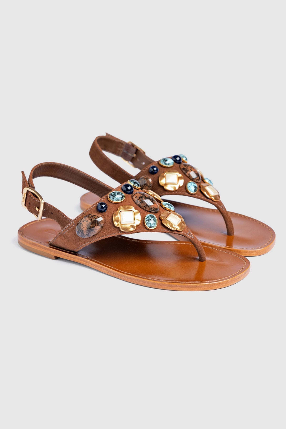 Talitha Flat Sandal In Brown Leather - Larroude