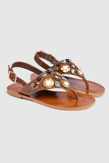 Talitha Flat Sandal In Brown Leather - Larroude