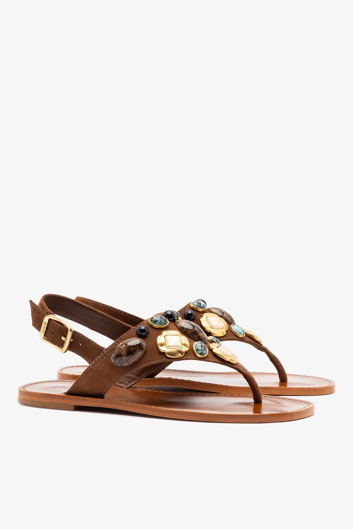 Talitha Flat Sandal In Brown Leather - Larroude