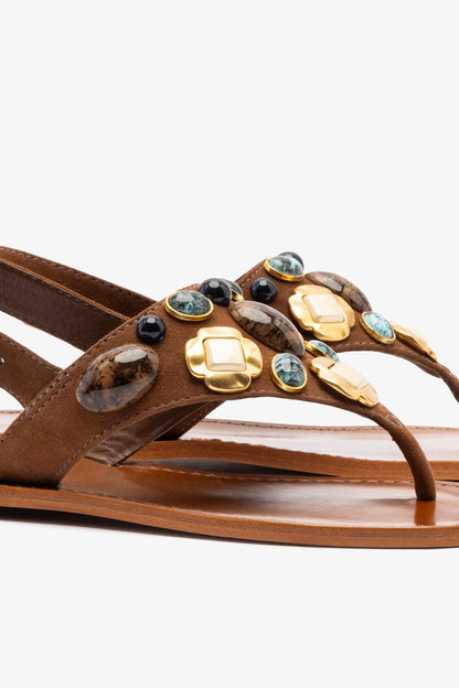 Talitha Flat Sandal In Brown Leather - Larroude