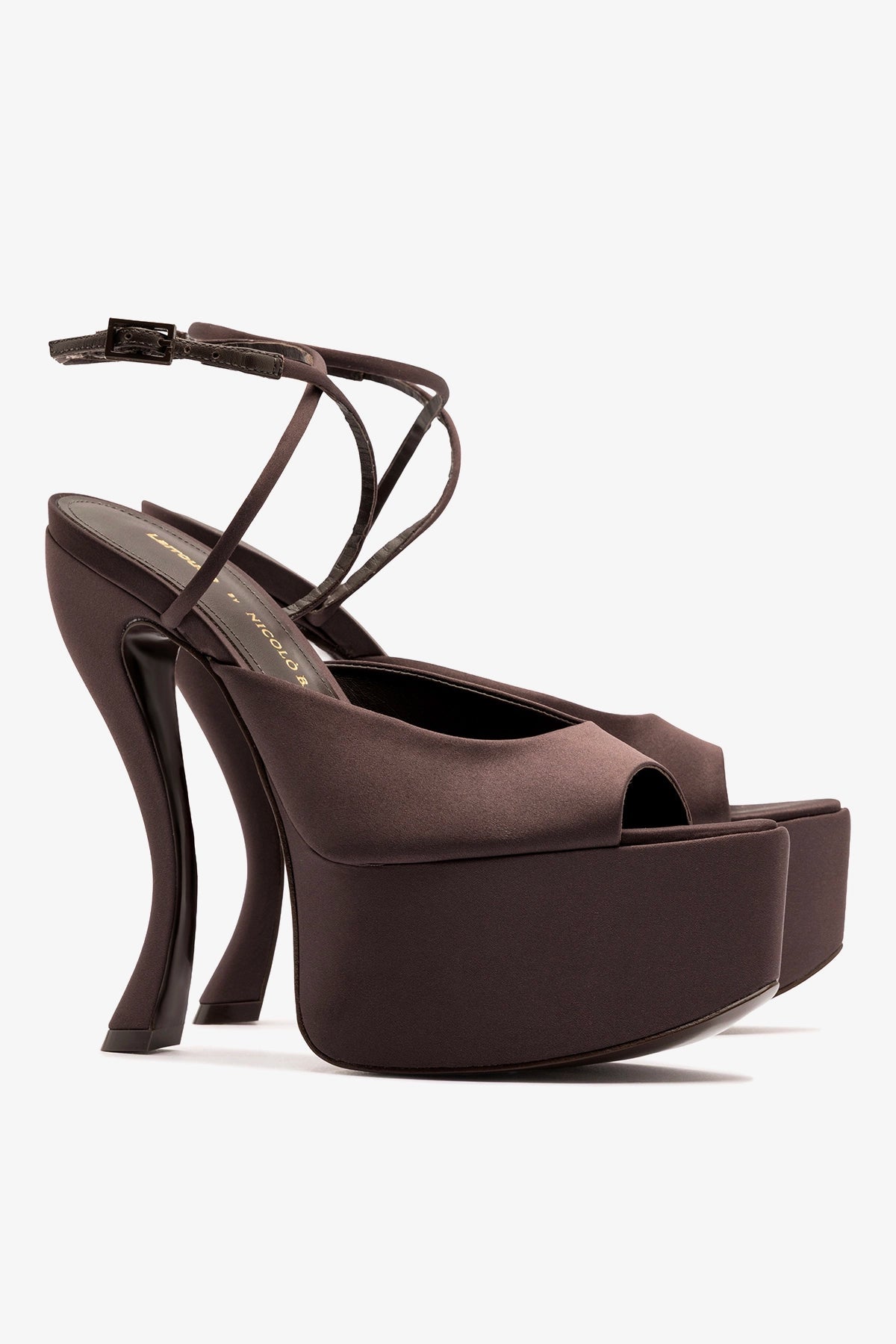 Larroudé x Nicolò B.: Lola Sandal Mahogany Satin - Larroude