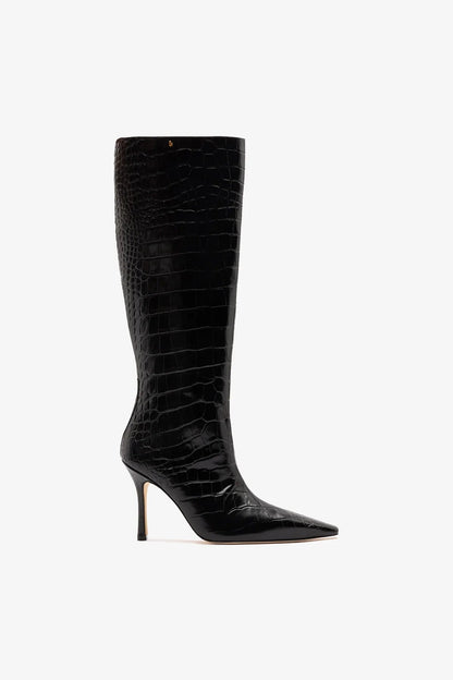 Carine Boot Black Croco Patent Leather - Larroude