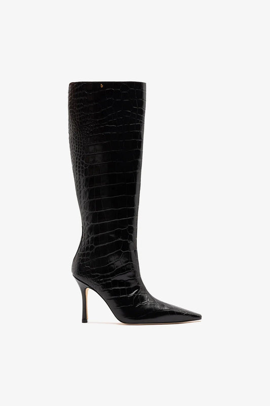 Carine Boot Black Croco Patent Leather - Larroude