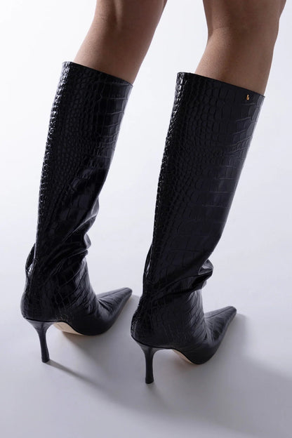 Carine Boot Black Croco Patent Leather - Larroude