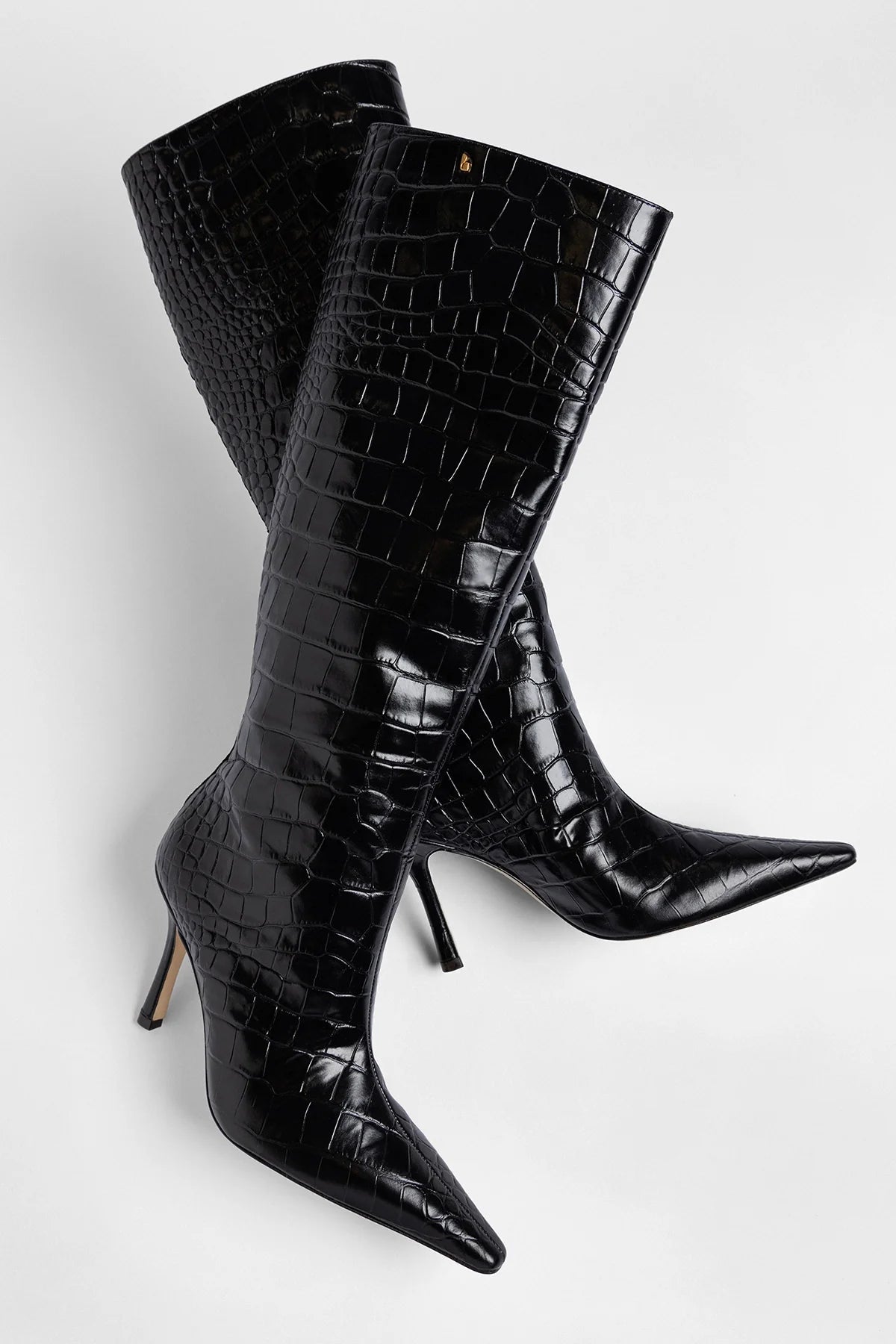 Carine Boot Black Croco Patent Leather - Larroude