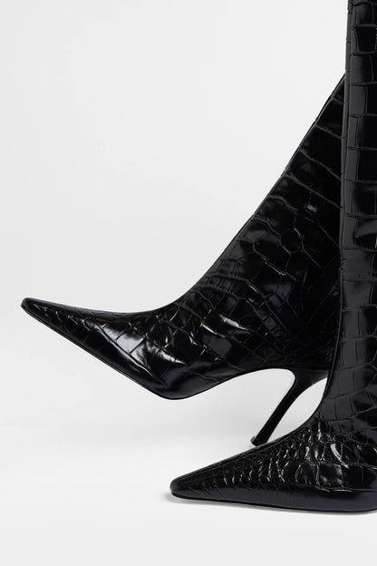 Carine Boot Black Croco Patent Leather - Larroude
