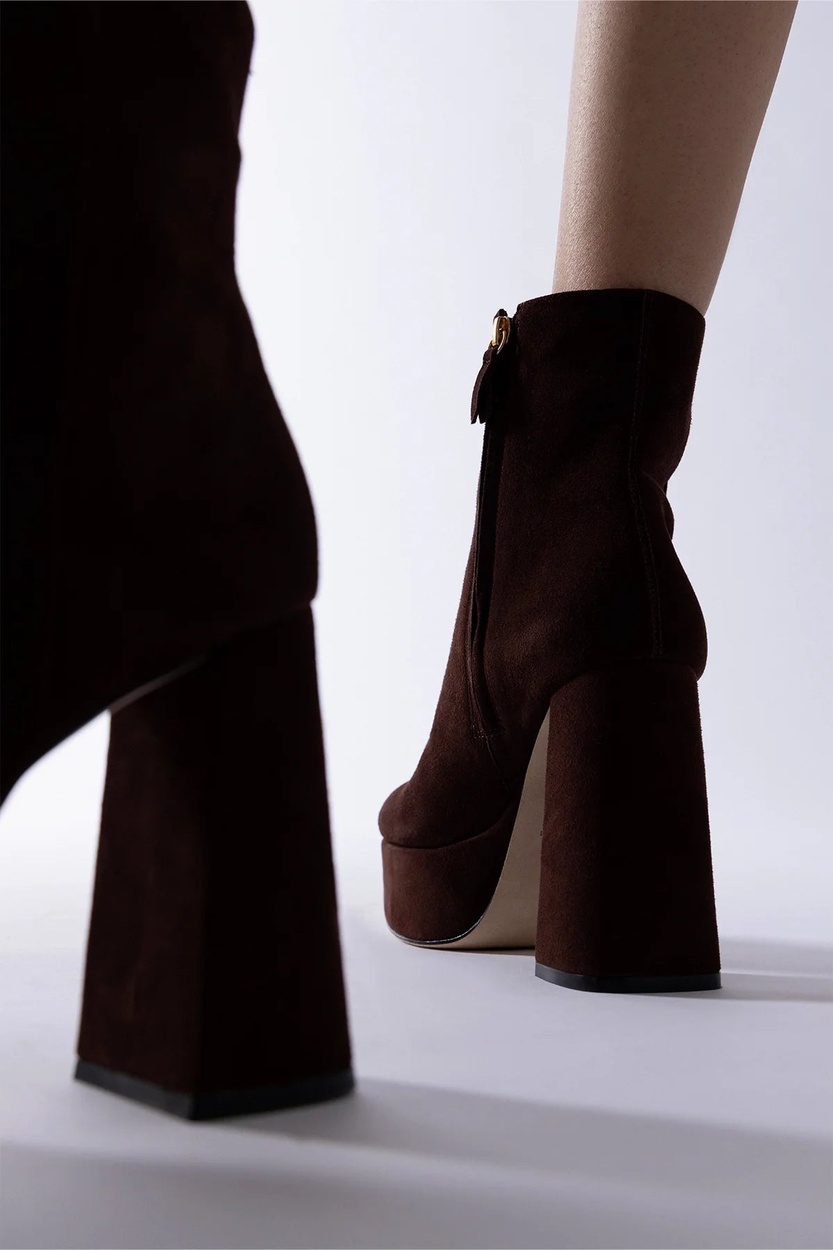 Dolly Platform Boot Brown Suede - Larroude