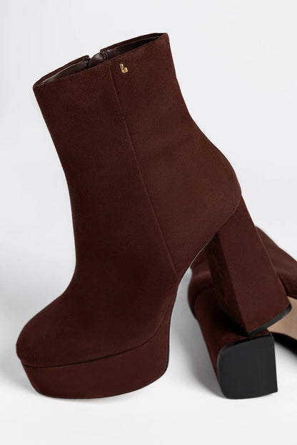 Dolly Platform Boot Brown Suede - Larroude