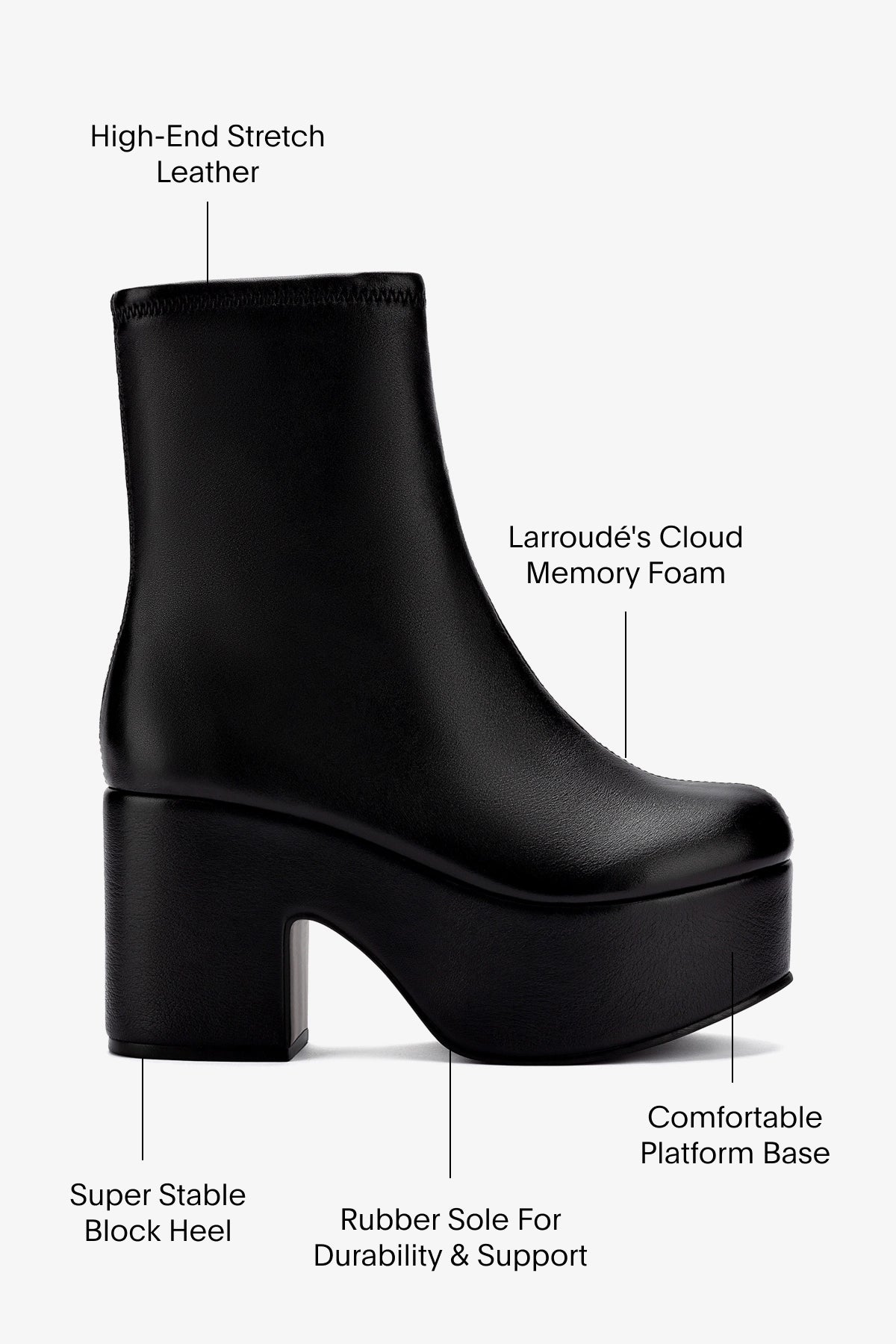 Miso Platform Boot In Black Stretch Leather - Larroude