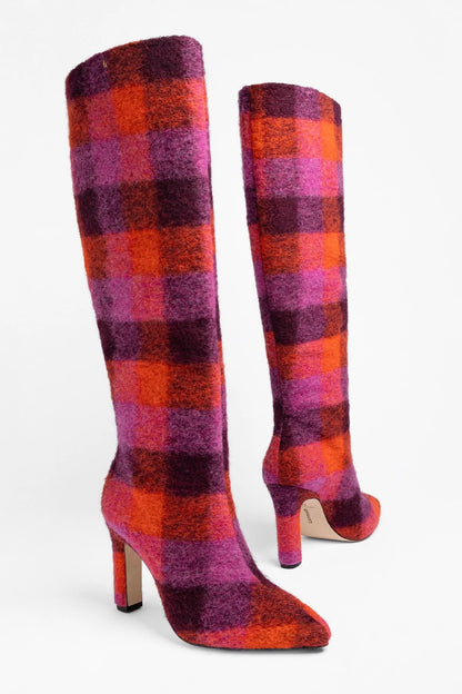 Cindy Hi Boot Plum Printed Felt - Larroude