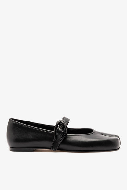 Verona Tabi Ballet Flat Black Leather - Larroude