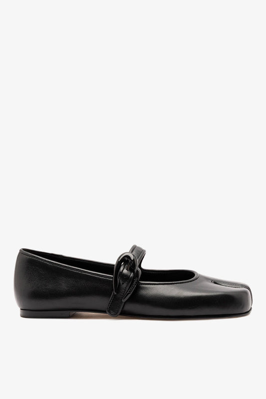 Verona Tabi Ballet Flat Black Leather - Larroude