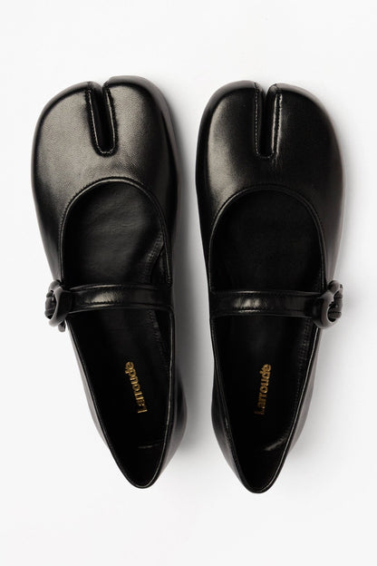 Verona Tabi Ballet Flat Black Leather - Larroude