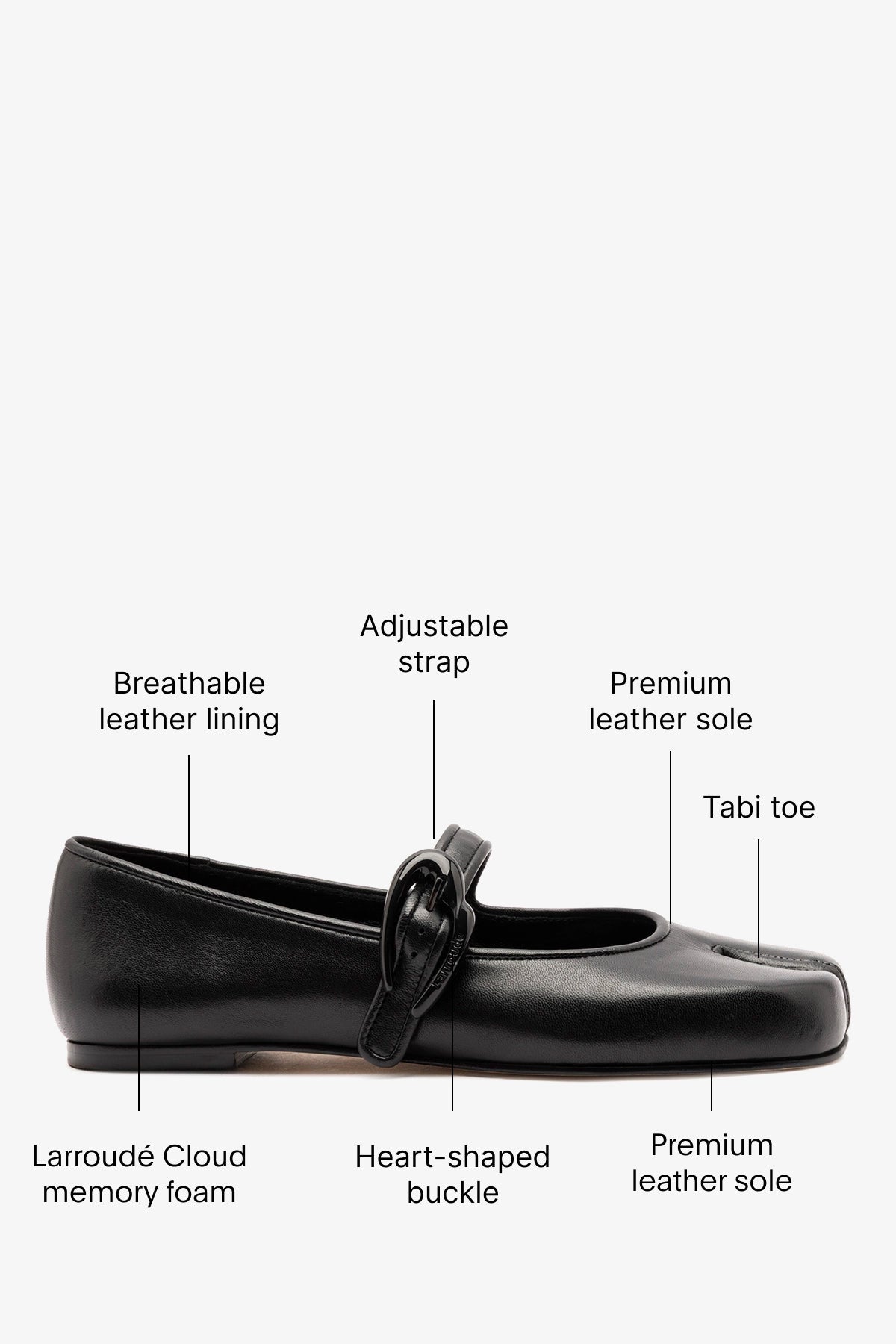 Verona Tabi Ballet Flat Black Leather - Larroude