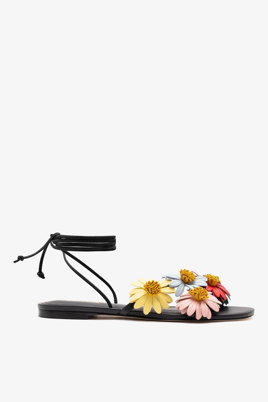 Fiore Flat Sandal Black Leather - Larroude