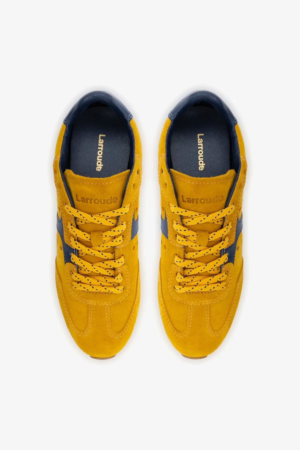 Stella Sneaker In Yellow Suede and Navy Leather - Larroude