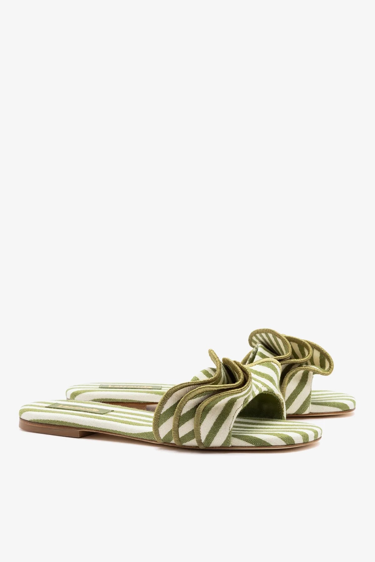 Ivy Ruffle Flat Seaweed Striped Canvas - Larroude