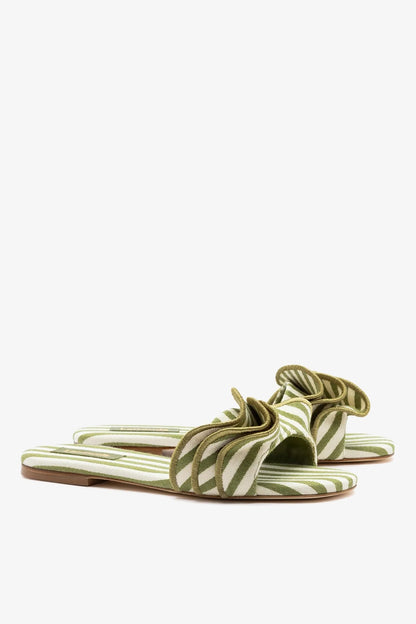 Ivy Ruffle Flat Seaweed Striped Canvas - Larroude
