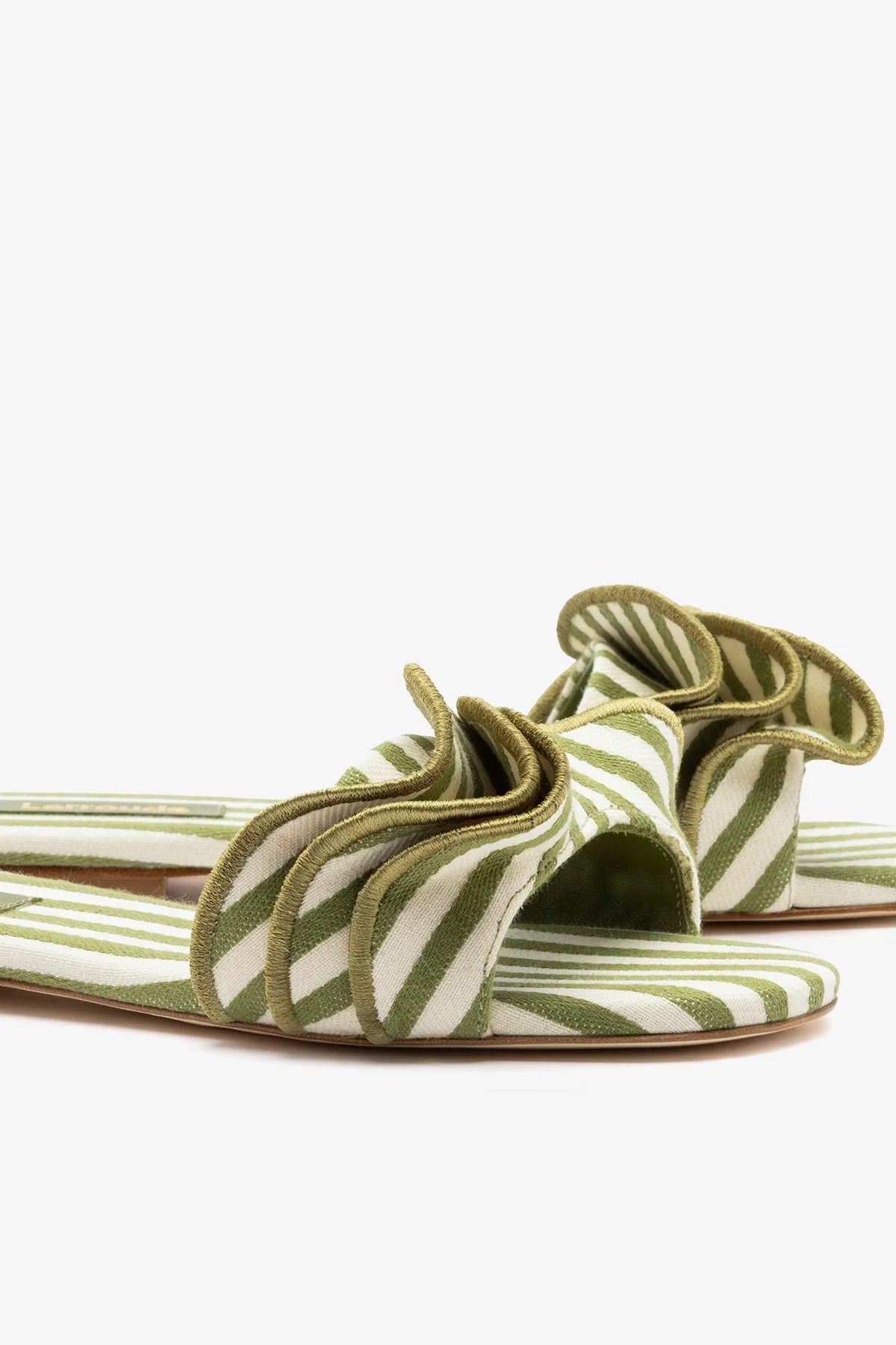 Ivy Ruffle Flat Seaweed Striped Canvas - Larroude