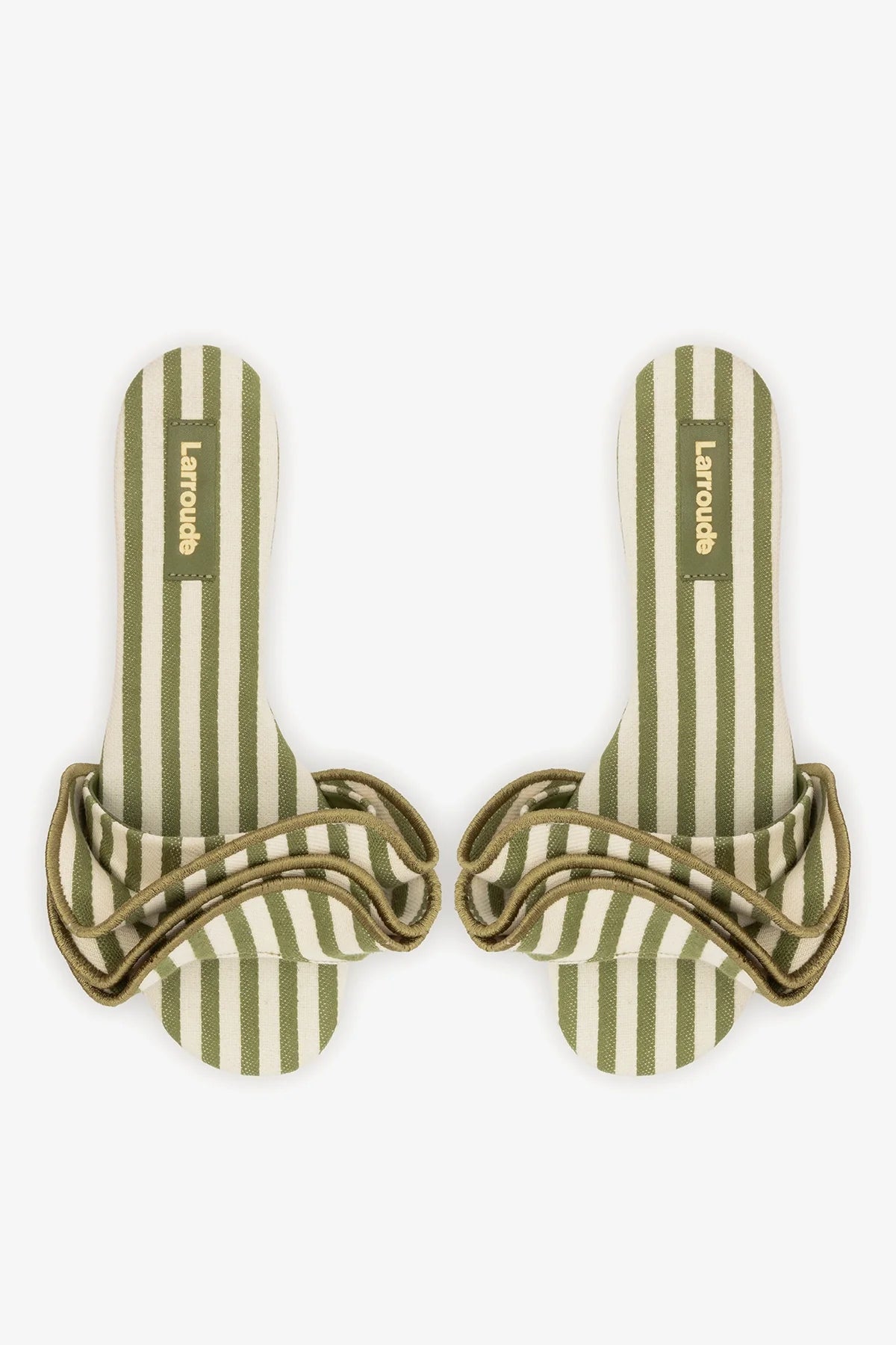 Ivy Ruffle Flat Seaweed Striped Canvas - Larroude