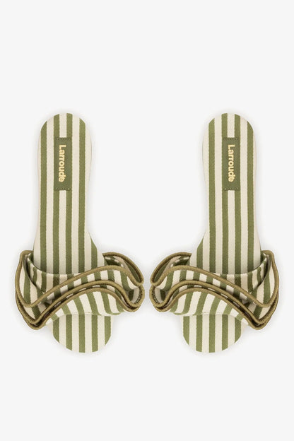 Ivy Ruffle Flat Seaweed Striped Canvas - Larroude