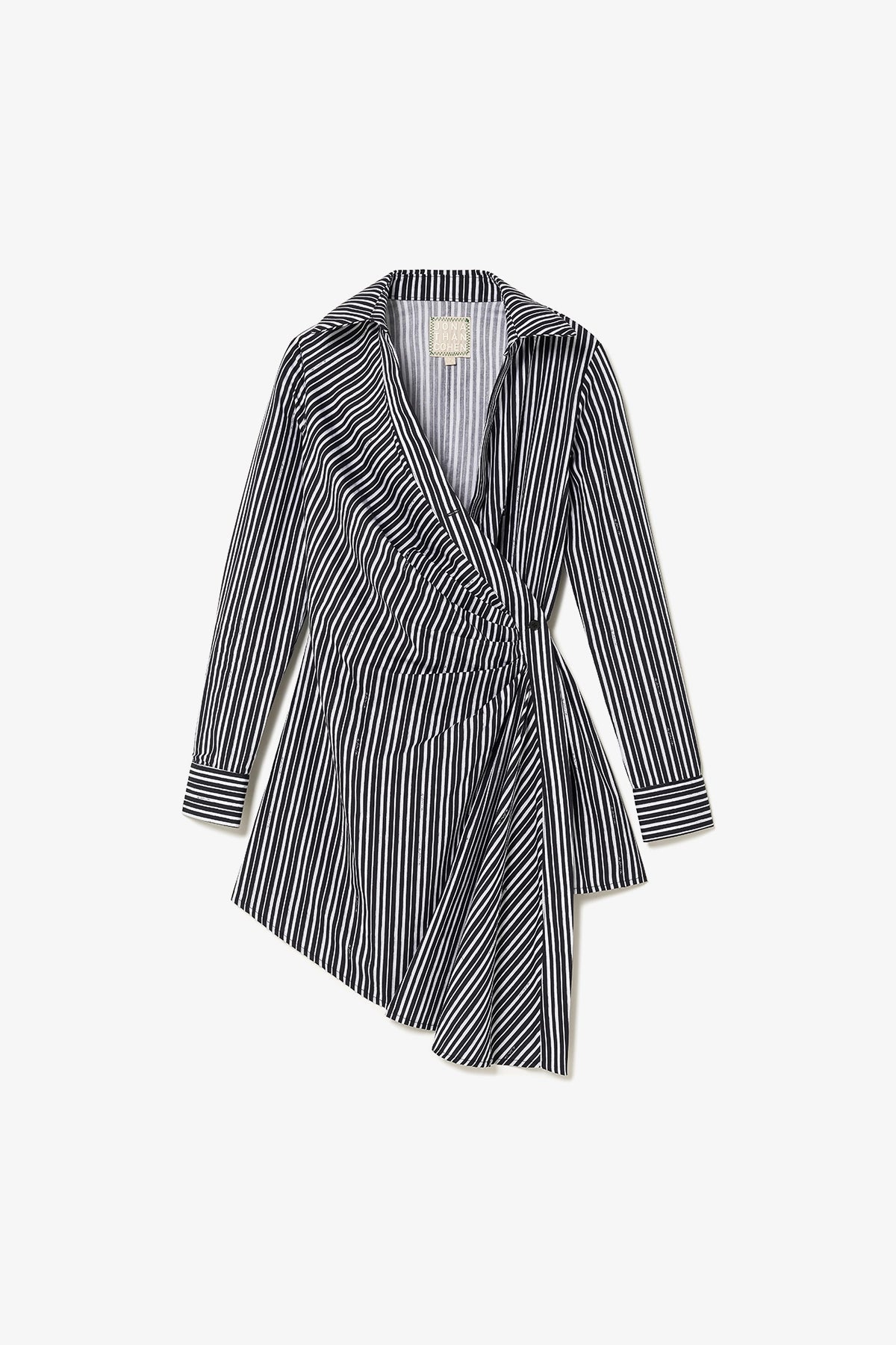 Sashi Wrap Dress In Black and White Striped Cotton - Larroude